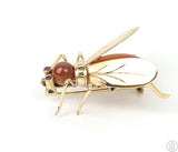 14k Yellow Gold Wasp Pin with Pink Sapphire and Carnelian Brooch