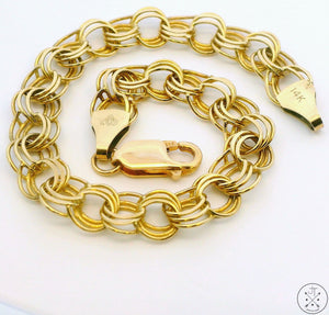 Vintage 14k Yellow Gold Bracelet 7 inch 8 mm Triple Link