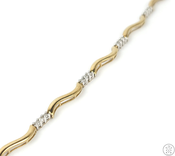 Vintage 10k Yellow and White Gold Bracelet with 3/4 ctw Diamonds 7.25 Inch