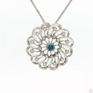 14k White Gold Pendant Necklace 1.5 ctw Blue and White Natural Diamonds 18 inch