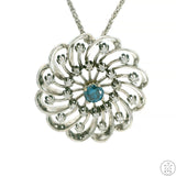 14k White Gold Pendant Necklace with Blue and White Diamonds 18 inch