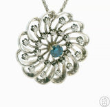 14k White Gold Pendant Necklace with Blue and White Diamonds 18 inch