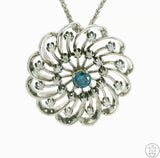 14k White Gold Pendant Necklace with Blue and White Diamonds 18 inch