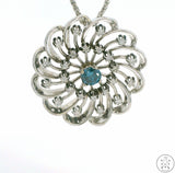 14k White Gold Pendant Necklace with Blue and White Diamonds 18 inch