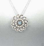 14k White Gold Pendant Necklace with Blue and White Diamonds 18 inch
