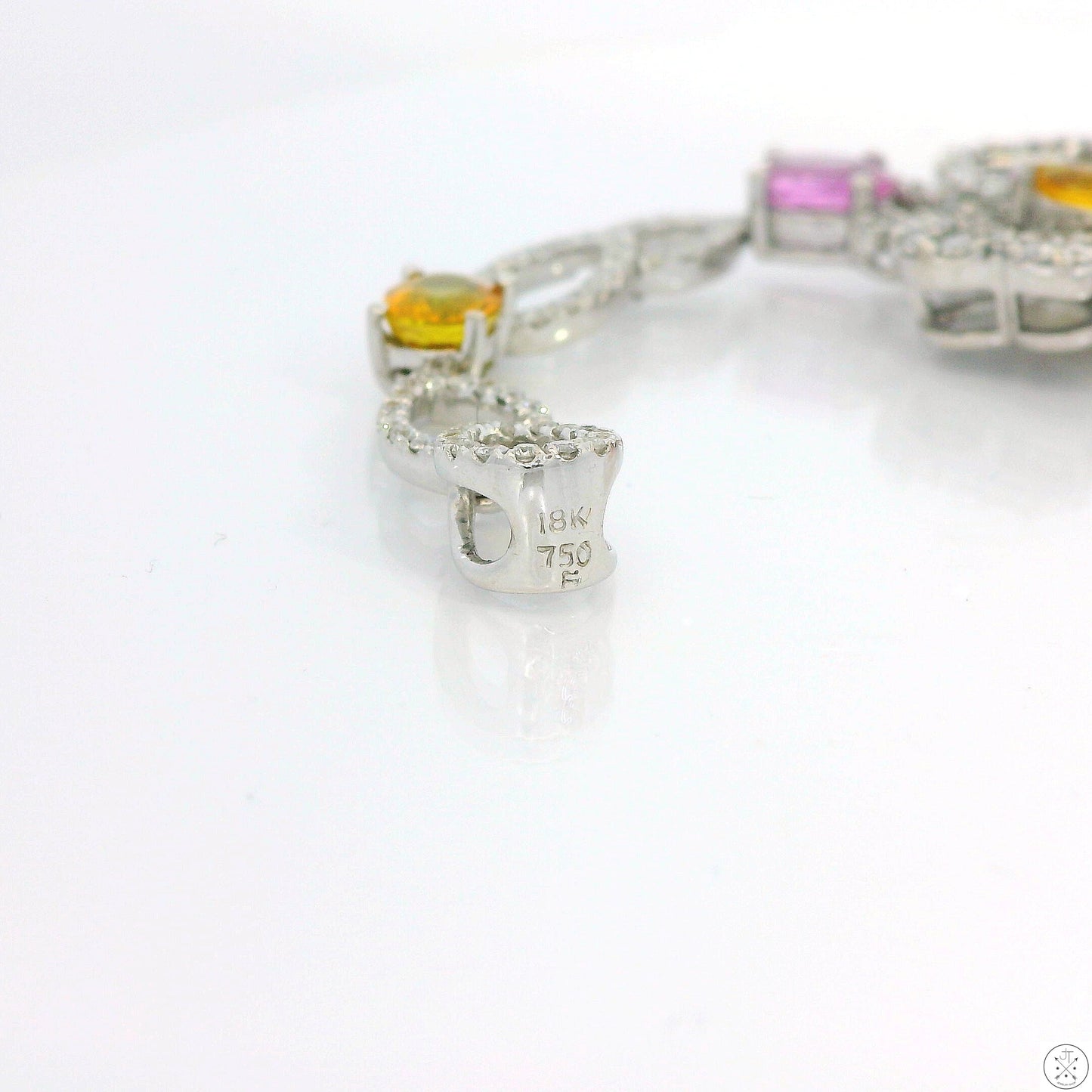 18k White Gold Butterfly Dangle Pendant Natural Fire Opal Diamonds Sapphire