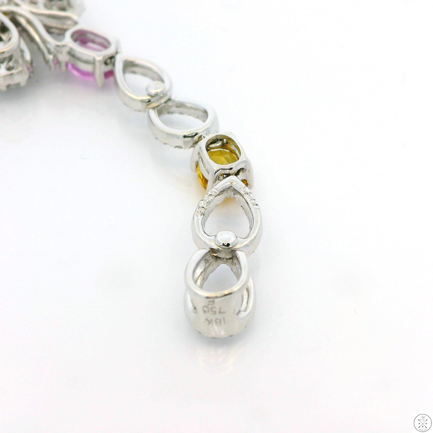 18k White Gold Butterfly Dangle Pendant Natural Fire Opal Diamonds Sapphire