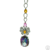 18k White Gold Butterfly Drop Pendant with Diamonds Sapphire and Quartz