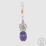 18k White Gold Butterfly Drop Pendant with Diamonds Sapphire and Quartz