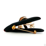 Vintage Brooch with 14k Yellow Gold Black Coral Jade and Pearl Pin Certified