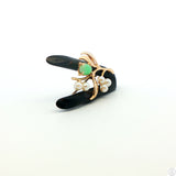 Vintage Brooch with 14k Yellow Gold Black Coral Jade and Pearl Pin Certified