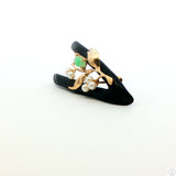 Vintage Brooch with 14k Yellow Gold Black Coral Jade and Pearl Pin Certified