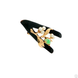 Vintage Brooch with 14k Yellow Gold Black Coral Jade and Pearl Pin Certified