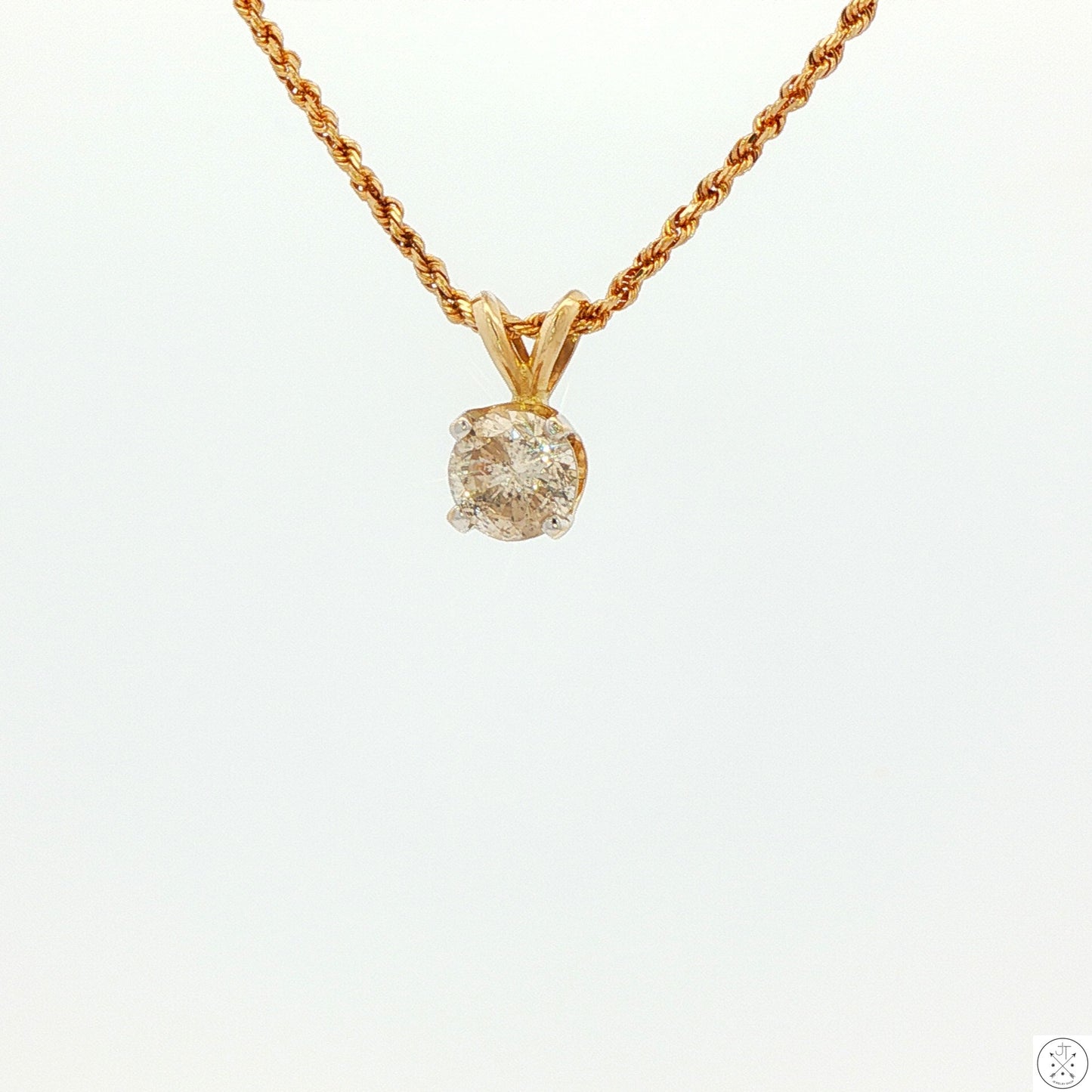 Vintage 14k Yellow Gold .67 ct Natural Diamond Solitaire Pendant Necklace 20 inch