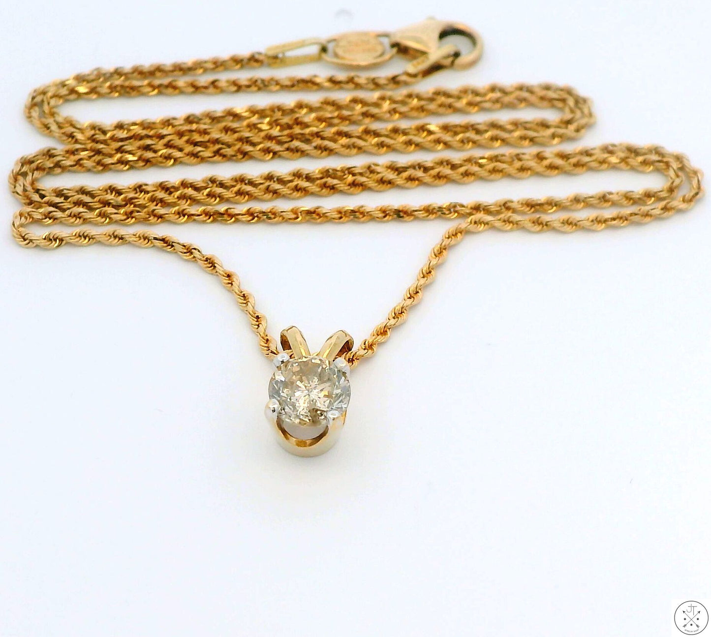 Vintage 14k Yellow Gold .67 ct Natural Diamond Solitaire Pendant Necklace 20 inch