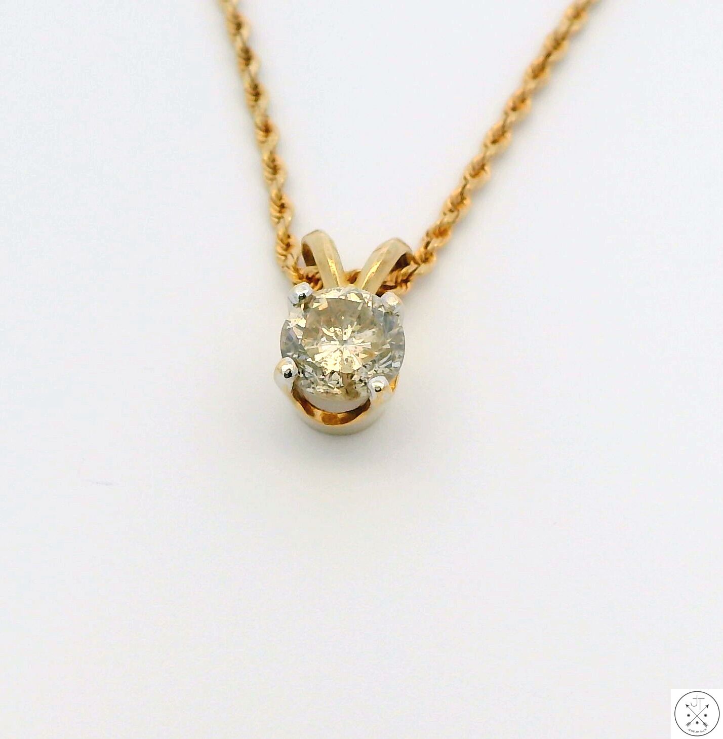 Vintage 14k Yellow Gold .67 ct Natural Diamond Solitaire Pendant Necklace 20 inch