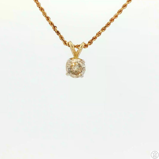 Vintage 14k Yellow Gold .67 ct Natural Diamond Solitaire Pendant Necklace 20 inch