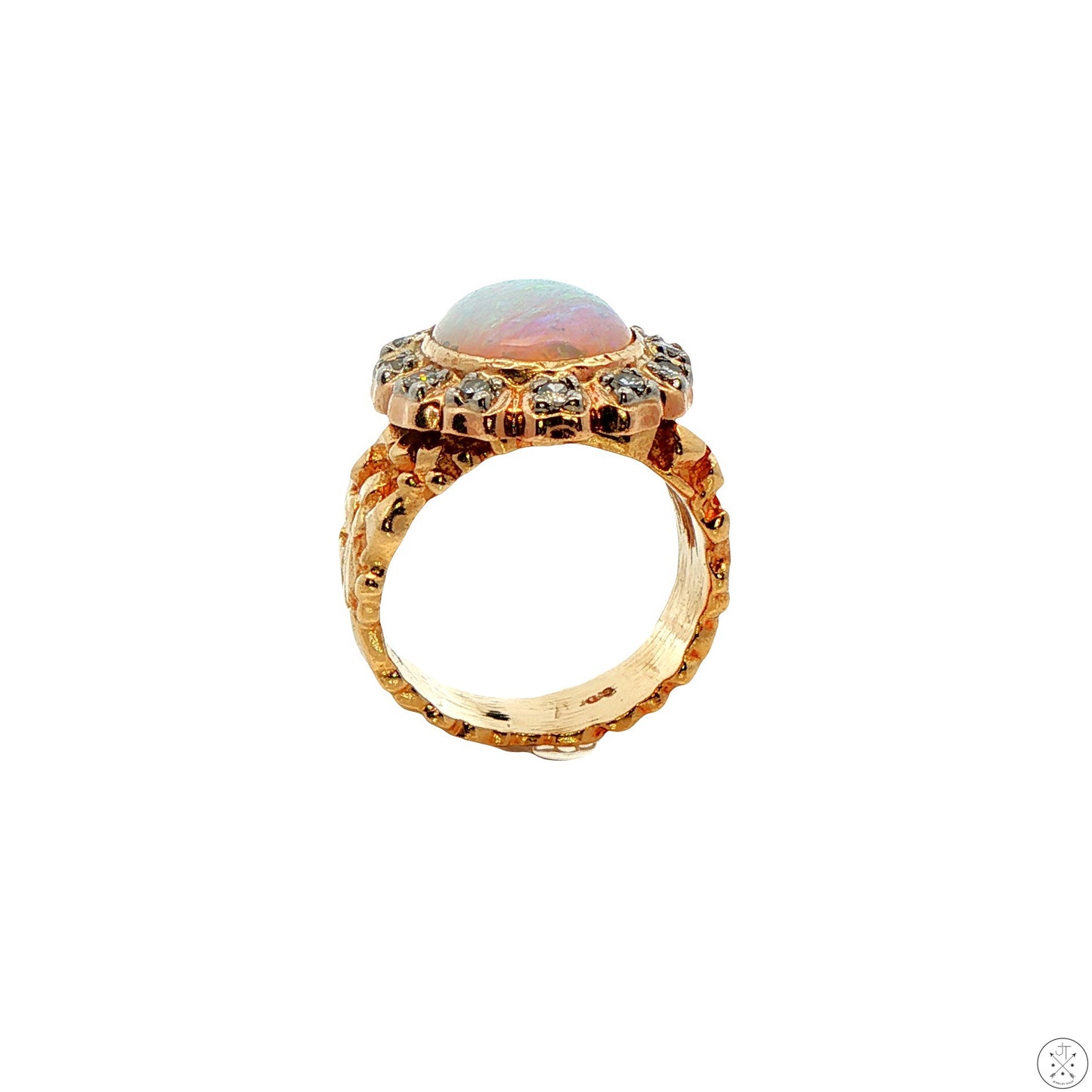 Vintage 14k Yellow Gold Nugget Ring with Natural Crystal Opal and Diamonds Size 5