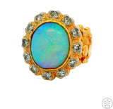 Vintage 14k Yellow Gold Nugget Ring with Opal and Diamond Size 5