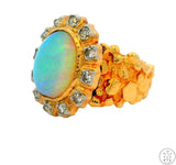 Vintage 14k Yellow Gold Nugget Ring with Opal and Diamond Size 5