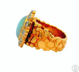 Vintage 14k Yellow Gold Nugget Ring with Opal and Diamond Size 5