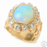 Vintage 14k Yellow Gold Nugget Ring with Opal and Diamond Size 5