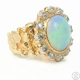 Vintage 14k Yellow Gold Nugget Ring with Opal and Diamond Size 5