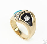 Vintage 14k Yellow Gold Abstract Ring with Turquoise and Diamond Size 11