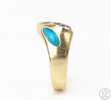 Vintage 14k Yellow Gold Abstract Ring with Turquoise and Diamond Size 11