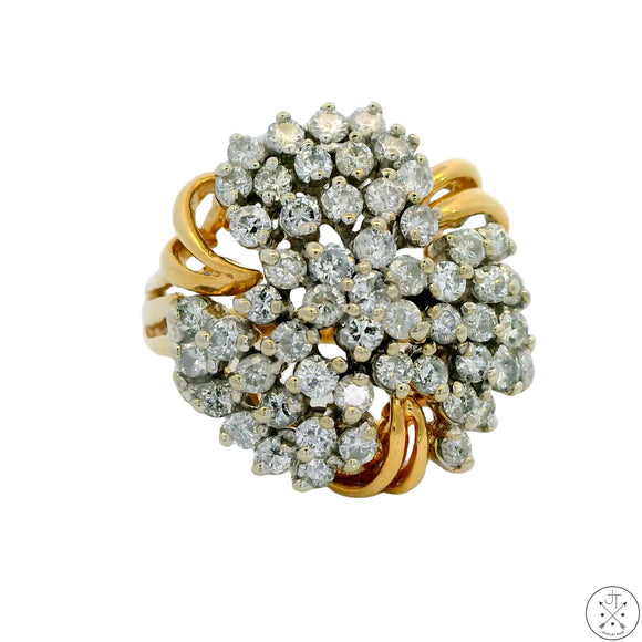 14k Yellow Gold Cluster Ring with 2 ctw Diamonds Size 6.5