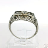 14k White Gold Filigree Ring with Diamond Size 6.25