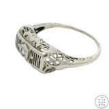 14k White Gold Filigree Ring with Diamond Size 6.25