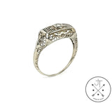 14k White Gold Filigree Ring with Diamond Size 6.25