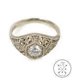Vintage 14k White Gold Filigree Ring with 1/2 ctw Diamonds Size 7.75