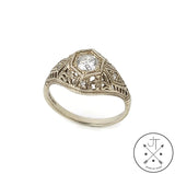 Vintage 14k White Gold Filigree Ring with 1/2 ctw Diamonds Size 7.75