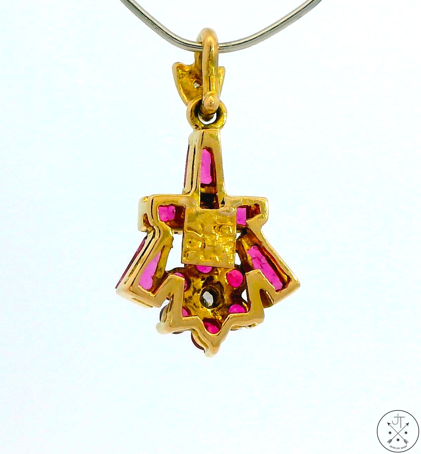 Vintage 18k Yellow Gold Pendant with Spinel and Diamond