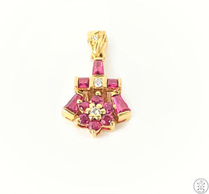 Vintage 18k Yellow Gold Pendant with Spinel and Diamond