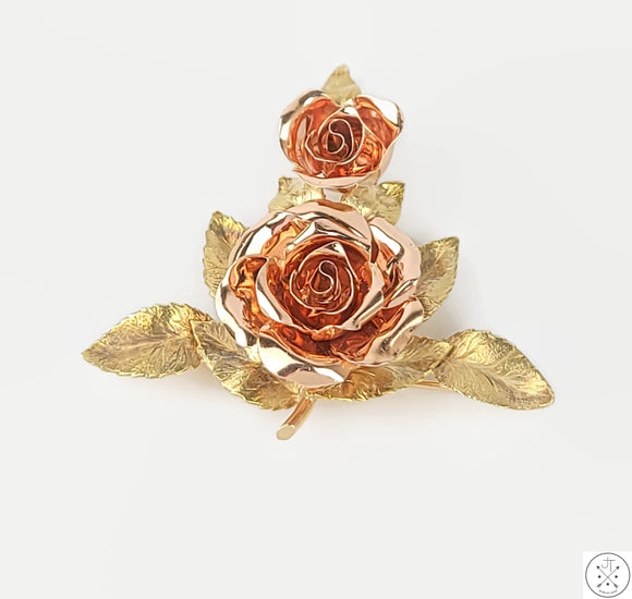 Vintage 14k Yellow and Rose Gold Multi Flower Pendant Brooch Certified