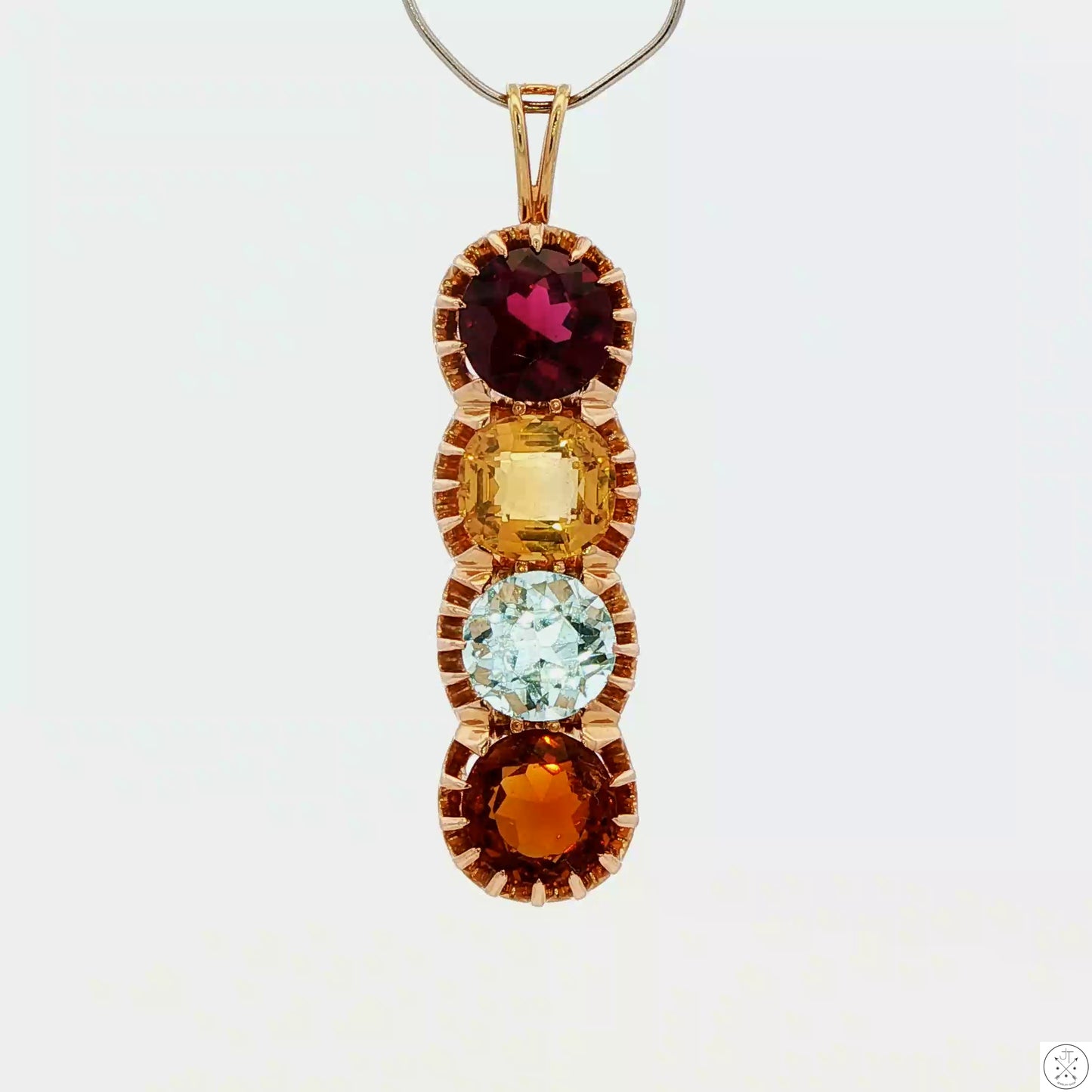 Vintage 14k Yellow Gold Pendant with Natural Garnet Aquamarine and Citrine