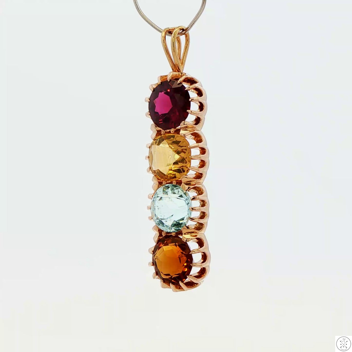 Vintage 14k Yellow Gold Pendant with Natural Garnet Aquamarine and Citrine