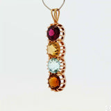Vintage 14k Yellow Gold Pendant with Natural Garnet Aquamarine and Citrine