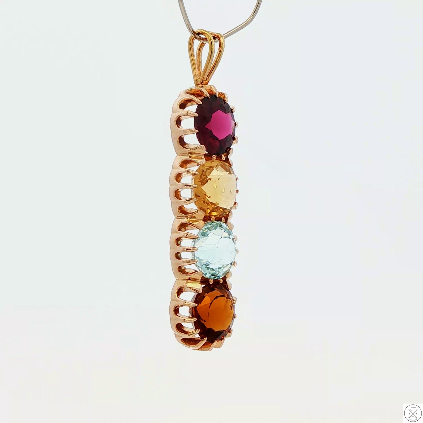 Vintage 14k Yellow Gold Pendant with Natural Garnet Aquamarine and Citrine