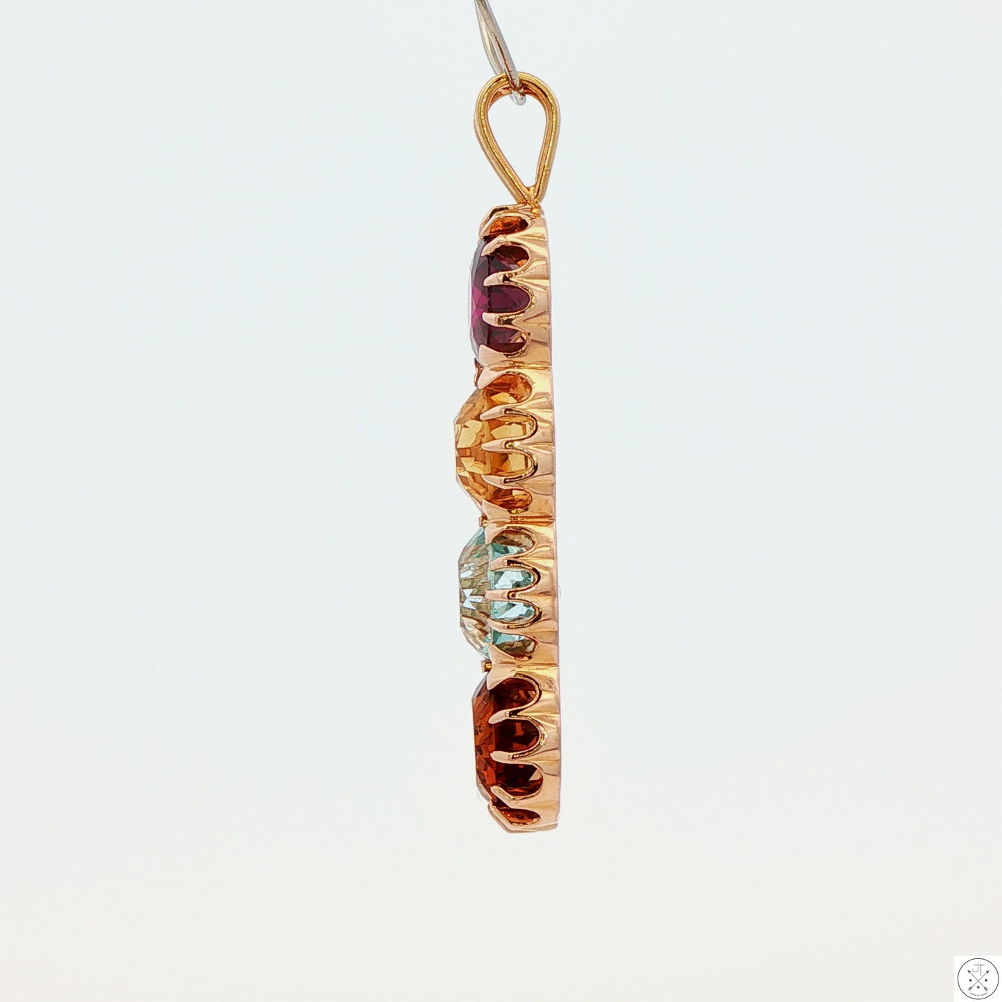 Vintage 14k Yellow Gold Pendant with Natural Garnet Aquamarine and Citrine