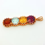 Vintage 14k Yellow Gold Pendant with Natural Garnet Aquamarine and Citrine