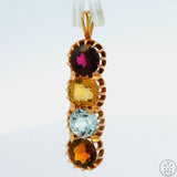 Vintage 14k Yellow Gold Pendant with Garnet Aquamarine and Citrine Certified