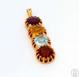 Vintage 14k Yellow Gold Pendant with Garnet Aquamarine and Citrine Certified