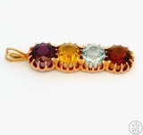 Vintage 14k Yellow Gold Pendant with Garnet Aquamarine and Citrine Certified