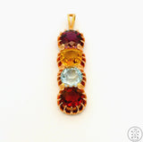 Vintage 14k Yellow Gold Pendant with Garnet Aquamarine and Citrine Certified