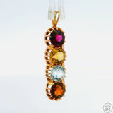 Vintage 14k Yellow Gold Pendant with Garnet Aquamarine and Citrine Certified