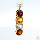 Vintage 14k Yellow Gold Pendant with Garnet Aquamarine and Citrine Certified